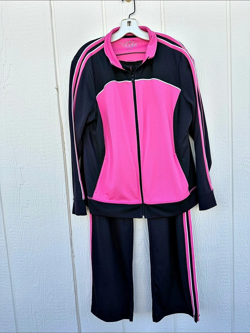 Made for Life Women's Size 1X Color Block Track Set in Pink & Black 2 Pc